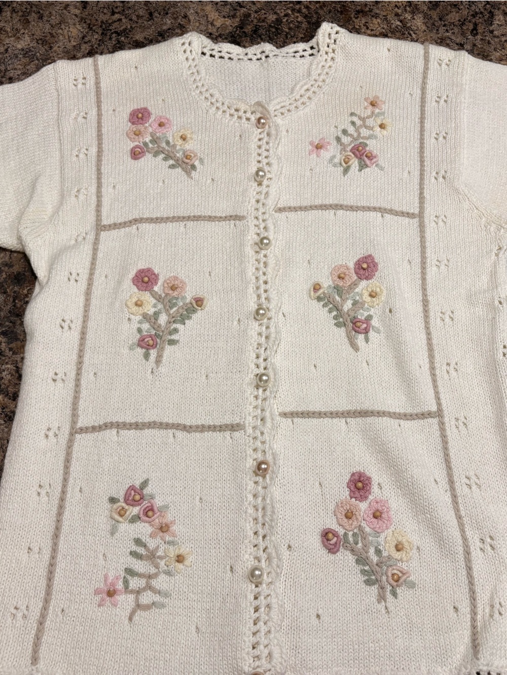 Cream Floral Embroidered Women’s Button-Front Sweater